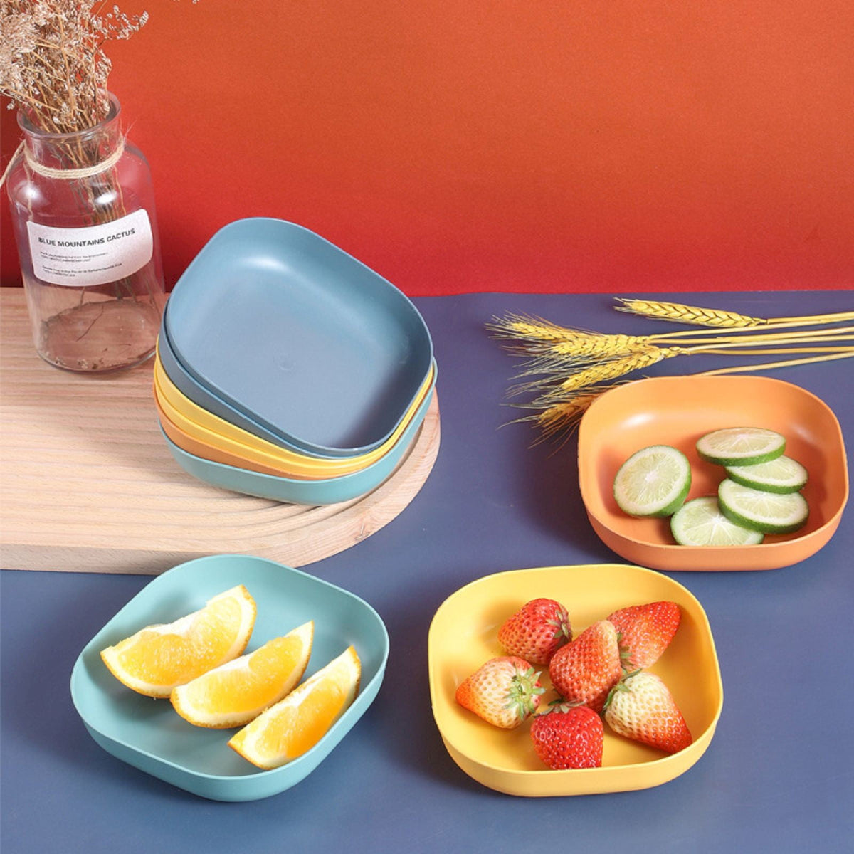 1Pc Square Cereal Bowls,Plastic Small Bowls For Kitchen,Reusable Lightweight Dinner Plate,Plastic Square Bowl,6 Inch Shallow Serving Bowls For Soup Salad Oatmeal Snack Dessert Ice Cream,Orange 5.51" x 5.51" x 1.18" Green