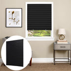 Blackout Cordless Pleated Paper Blinds No Drill Self Adhesive Cut to Size for Bathroom Kitchen Living Room, Black 90x150cm and 90x180cm