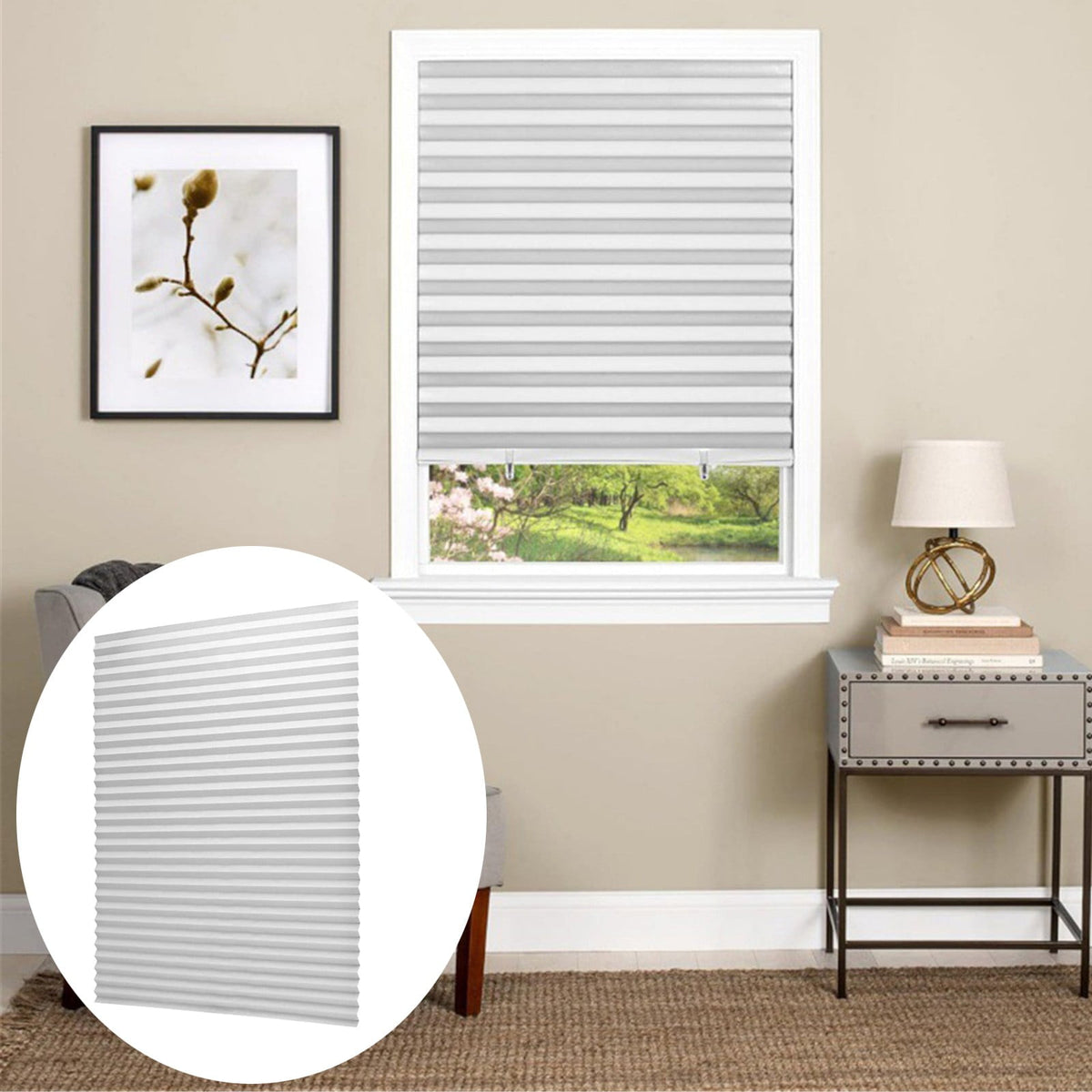 Cordless Blackout Window Blinds, No Drill Self Adhesive Pleated Paper Blinds Cut to Size for Bathroom Kitchen Living Room, White 90x150cm