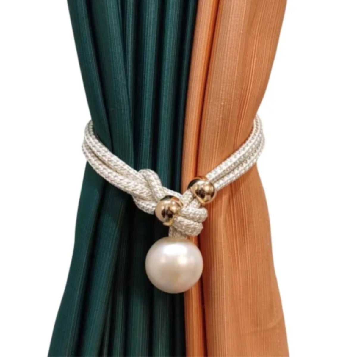 1 Piece Pearl Curtain Tieback, Adjustable Hand Woven Rope Holdback with Bead for Bedroom and Living Room Curtains, Purple, 21.56 x 1.57 inches