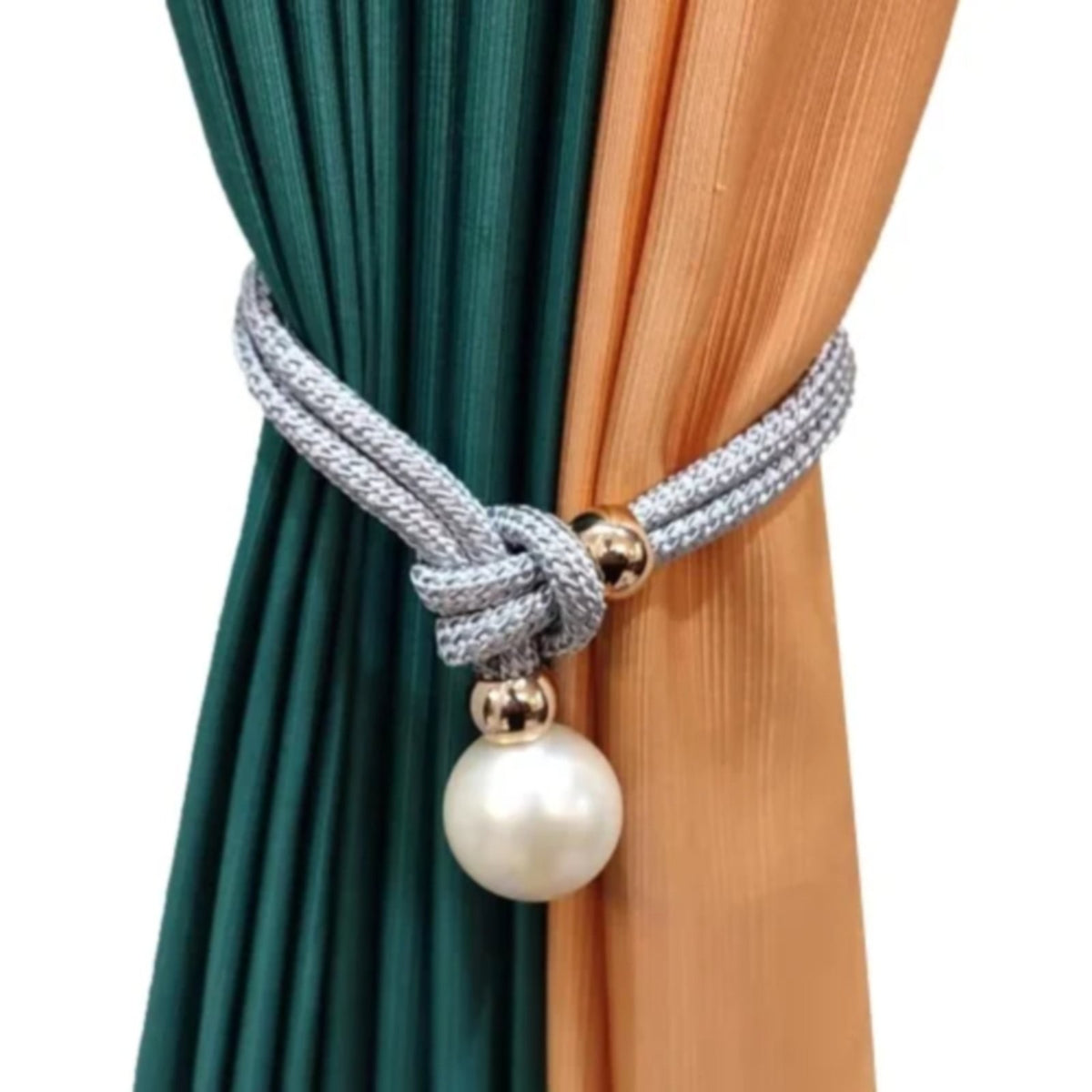1 Piece Pearl Curtain Tieback, Adjustable Hand Woven Rope Holdback with Bead for Bedroom and Living Room Curtains, Purple, 21.56 x 1.57 inches
