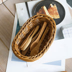 Woven Breads Baskets, Oval Small Fruit Baskets, Stackable Plastic Wicker Baskets for Serving Vegetables, Kitchen, Restaurant, Outdoor, Imitation Rattan, 1 Pcs, 7.48x5.11x2.75 7.48" x 5.11" x 2.75" Brown