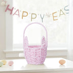 Woven Breads Baskets, Oval Small Fruit Baskets, Stackable Plastic Wicker Baskets for Serving Vegetables, Kitchen, Restaurant, Outdoor, Imitation Rattan, 1 Pcs, 7.48x5.11x2.75 4.88" x 8.19" Pink