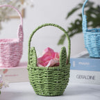 Woven Breads Baskets, Oval Small Fruit Baskets, Stackable Plastic Wicker Baskets for Serving Vegetables, Kitchen, Restaurant, Outdoor, Imitation Rattan, 1 Pcs, 7.48x5.11x2.75 4.88" x 8.19" Pink