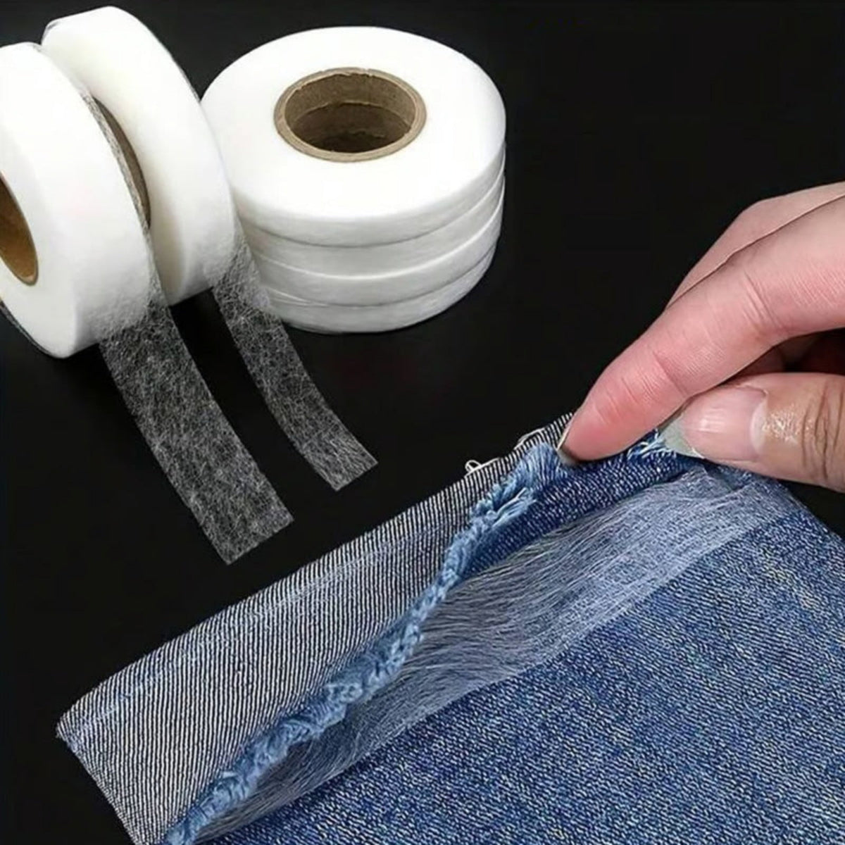 No Sew Hemming Tape Double Sided, Fabric Adhesive Tape for Pants Curtains Dresses Clothes Crafting, White, 1.5cm