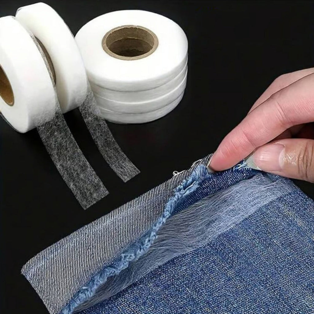 No Sew Hemming Tape Double Sided, Fabric Adhesive Tape for Hemming Pants Curtains Dresses Clothes Crafting Projects, White, 1.5 cm x 1.2 cm
