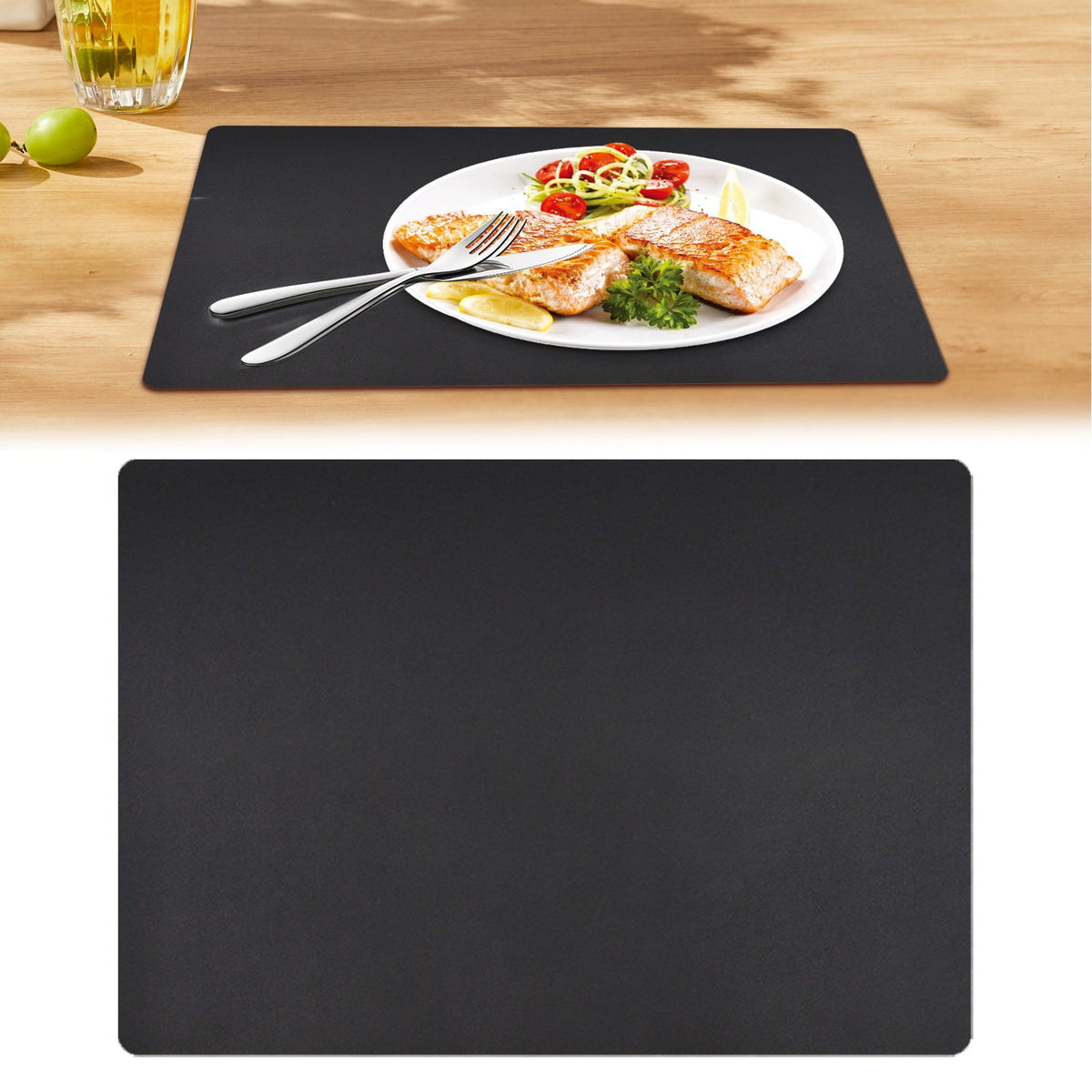 1 Piece Placemats,Plastic Table Mats, Rectangle Heat-Resistant Place Mat,Water-Proof Non-Slip Dining Table Mats,Wipeable Washable, Black, 43 x 30 cm