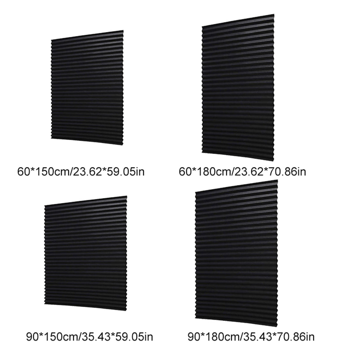 1 Pack Pleated Paper Blinds, Blackout Window Shades Cut to Size, Thermal Insulated No Drill Shades for Office Bedroom Living Room, Black 90x150cm