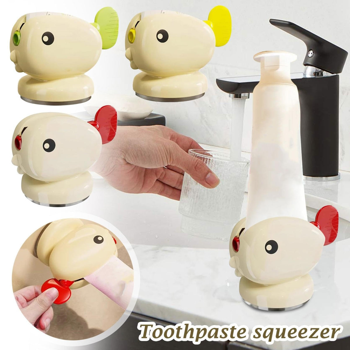 Toothpaste Squeezer - Tube Squeezer - Tube Roller - Toothpaste Holder - Tube Squeezer - Bathroom Accessories - Tube Press - Toothpaste Dispenser - Squeezer - Fish - Children - Bathroom Gadgets - Tube Key - Beige - 1 Piece