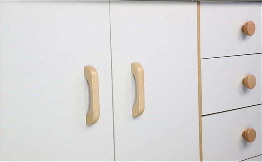 Furniture handles - Kitchen handles - Door handles - Cabinet handles - Drawer knobs - Furniture fittings - Kitchen fittings - Handles - Beech wood - Wood - Wooden - Scandinavian - Bridge shape - Kitchen renovation - Pitch size 128mm - Beech - Set of 4