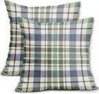 2 Pack Fall Plaid Pillow Covers, Buffalo Tartan Decorative Cushion Cases for Couch, Sofa and Bed, 20x20, Blue Sage Green