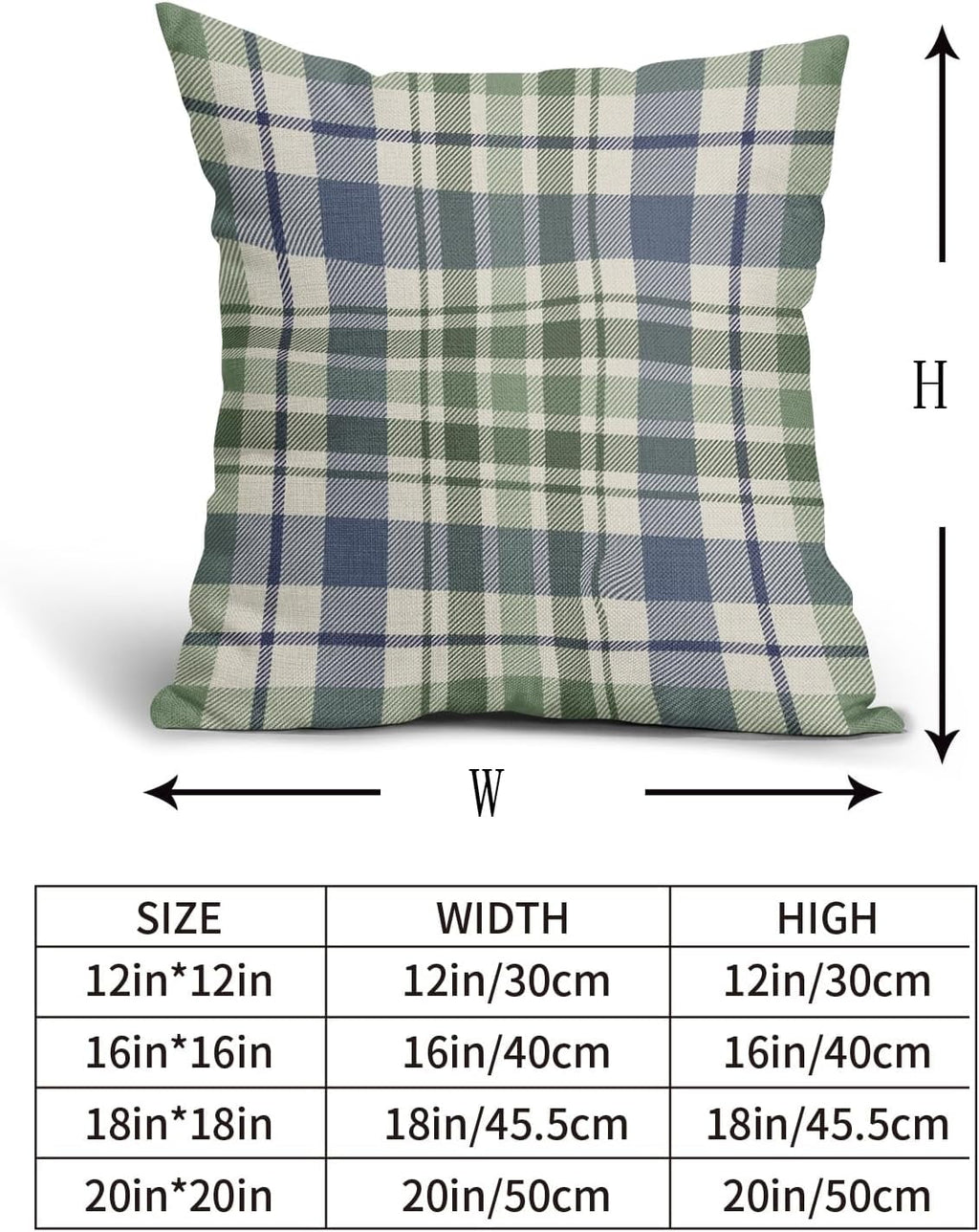 2 Pack Fall Plaid Pillow Covers, Buffalo Tartan Decorative Cushion Cases for Couch, Sofa and Bed, 20x20, Blue Sage Green