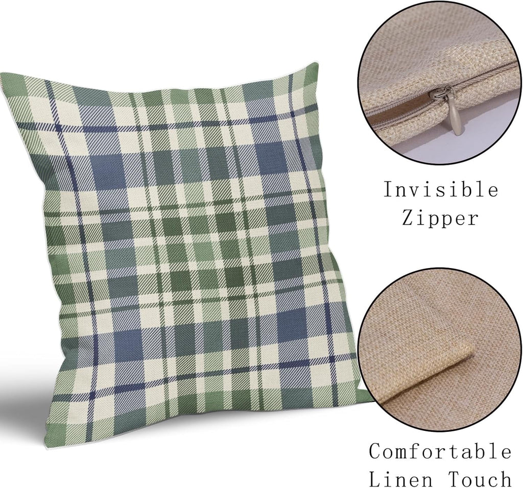 2 Pack Fall Plaid Pillow Covers, Buffalo Tartan Decorative Cushion Cases for Couch, Sofa and Bed, 20x20, Blue Sage Green