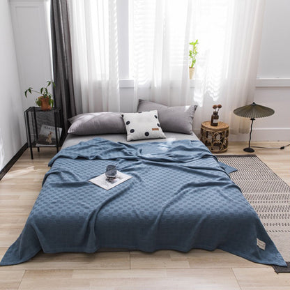 59x39" 100% Cottons Blanket, Soft and Breathable Bed Blanket, Multi-functional Bed Blanket for All Season, Machines Washable Bed Couch for Home Living Room Bedroom Office Travel Blue