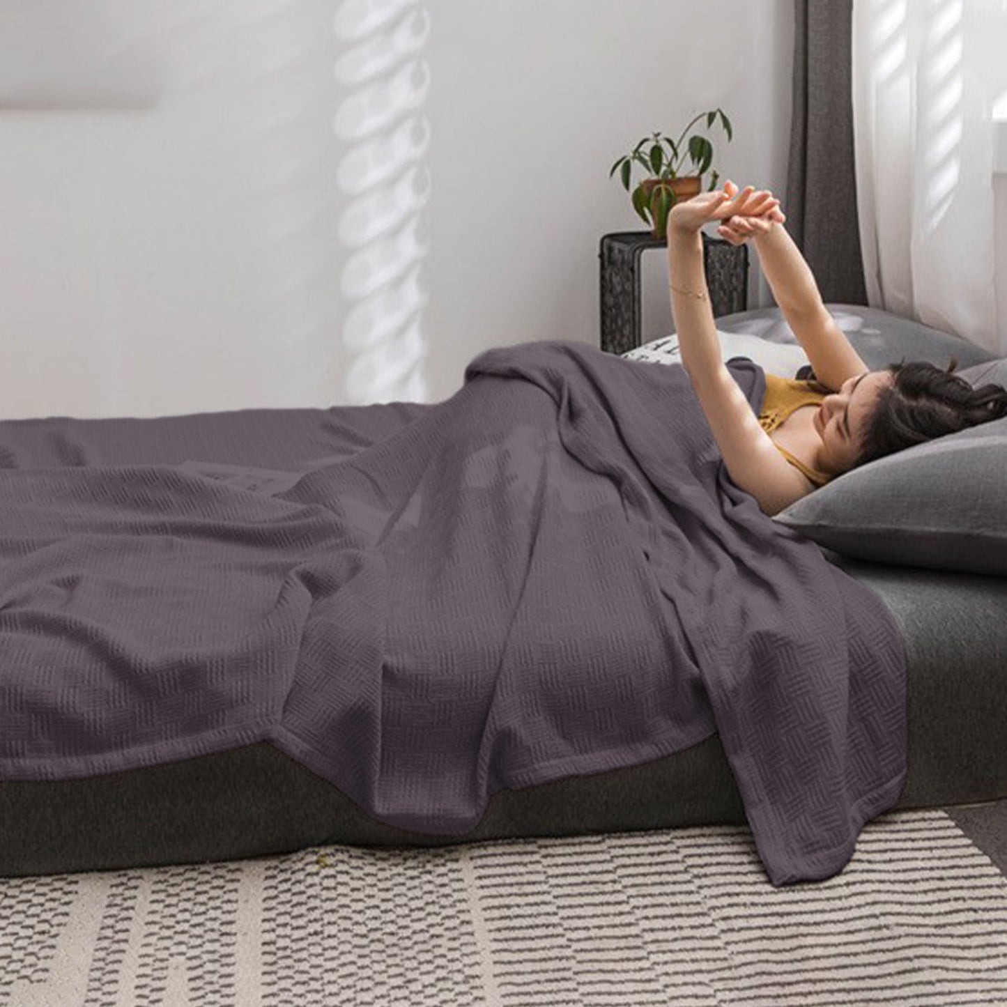 59x39" 100% Cottons Blanket, Soft and Breathable Bed Blanket, Multi-functional Bed Blanket for All Season, Machines Washable Bed Couch for Home Living Room Bedroom Office Travel Coffee