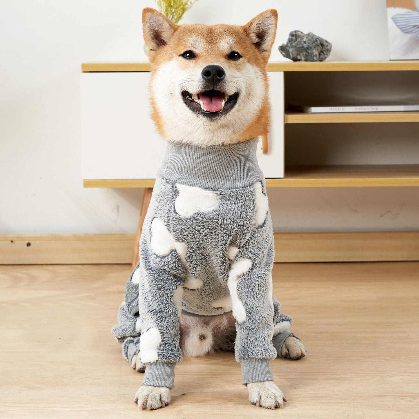 Bobasndm Turtleneck Dog Clothes Pajamas,Autumn Winter Dog Jumpsuit Coat,Winter Soft Warm Flannel Pajamas Jumpsuit for Medium Large Dog S Grey
