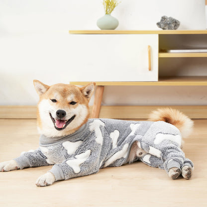 Bobasndm Turtleneck Dog Clothes Pajamas,Autumn Winter Dog Jumpsuit Coat,Winter Soft Warm Flannel Pajamas Jumpsuit for Medium Large Dog S Grey