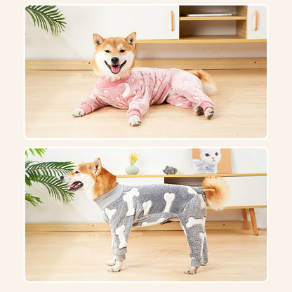 Bobasndm Turtleneck Dog Clothes Pajamas,Autumn Winter Dog Jumpsuit Coat,Winter Soft Warm Flannel Pajamas Jumpsuit for Medium Large Dog M Pink