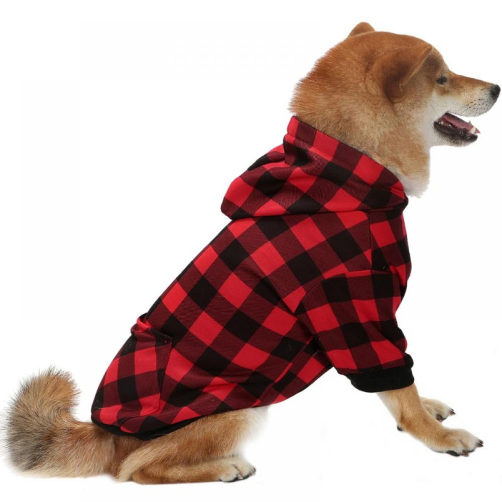 Big ! Pet Dog Plaid Hoodie Sweaters with Hat, Dog Warm Winter Dog Coat for Small Medium Large Dogs M