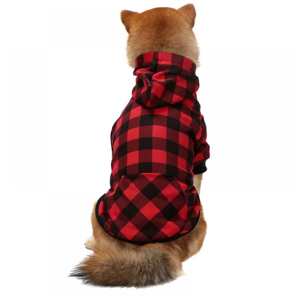 Big ! Pet Dog Plaid Hoodie Sweaters with Hat, Dog Warm Winter Dog Coat for Small Medium Large Dogs L