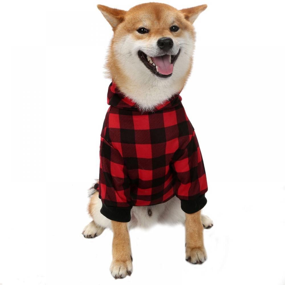 Big ! Pet Dog Plaid Hoodie Sweaters with Hat, Dog Warm Winter Dog Coat for Small Medium Large Dogs XL