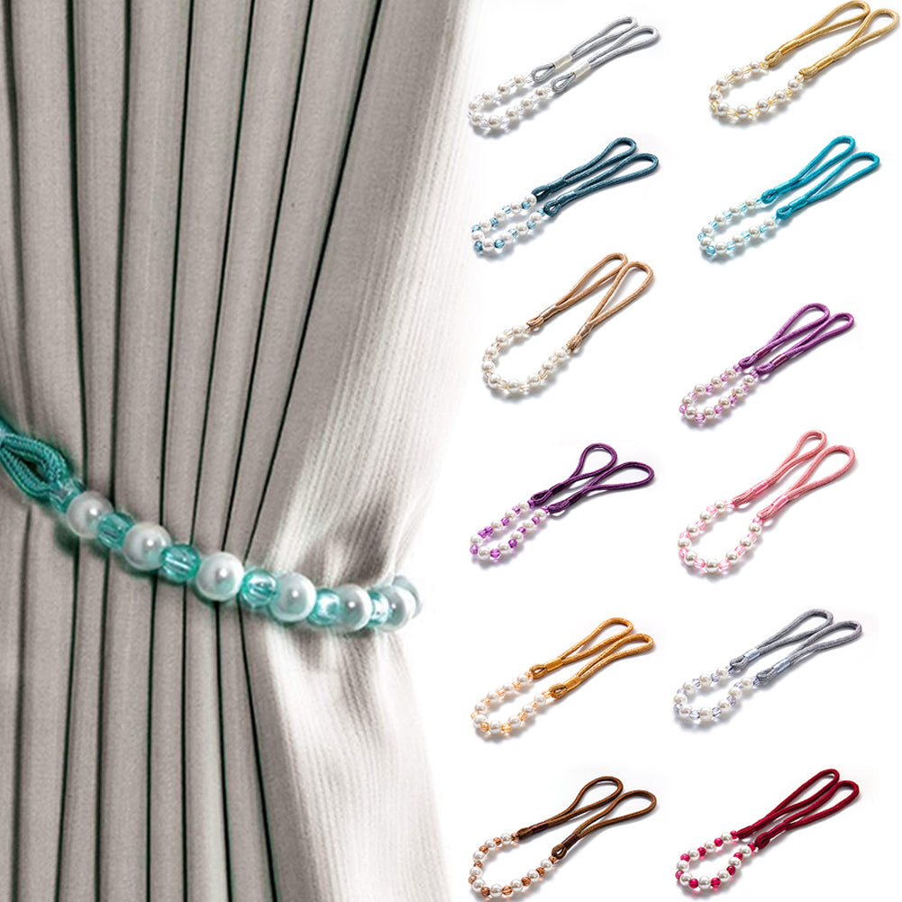2 Pack Acrylic Pearl Curtain Tie Backs Curtain Hooks, Elegant Beads Curtain Rope Straps, Decorative Holdbacks Curtain Holders, 29in Lake Blue