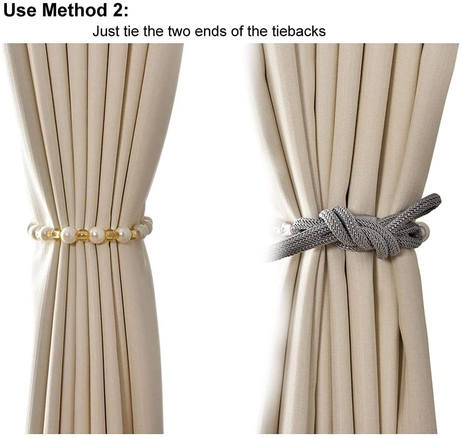 2 Pack Acrylic Pearl Curtain Tie Backs Curtain Hooks, Elegant Beads Curtain Rope Straps, Decorative Holdbacks Curtain Holders, 29in Lake Blue