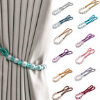 2 Pack Acrylic Pearl Curtain Tie Backs Curtain Hooks, Elegant Beads Curtain Rope Straps, Decorative Holdbacks Curtain Holders, 29in Light Brown