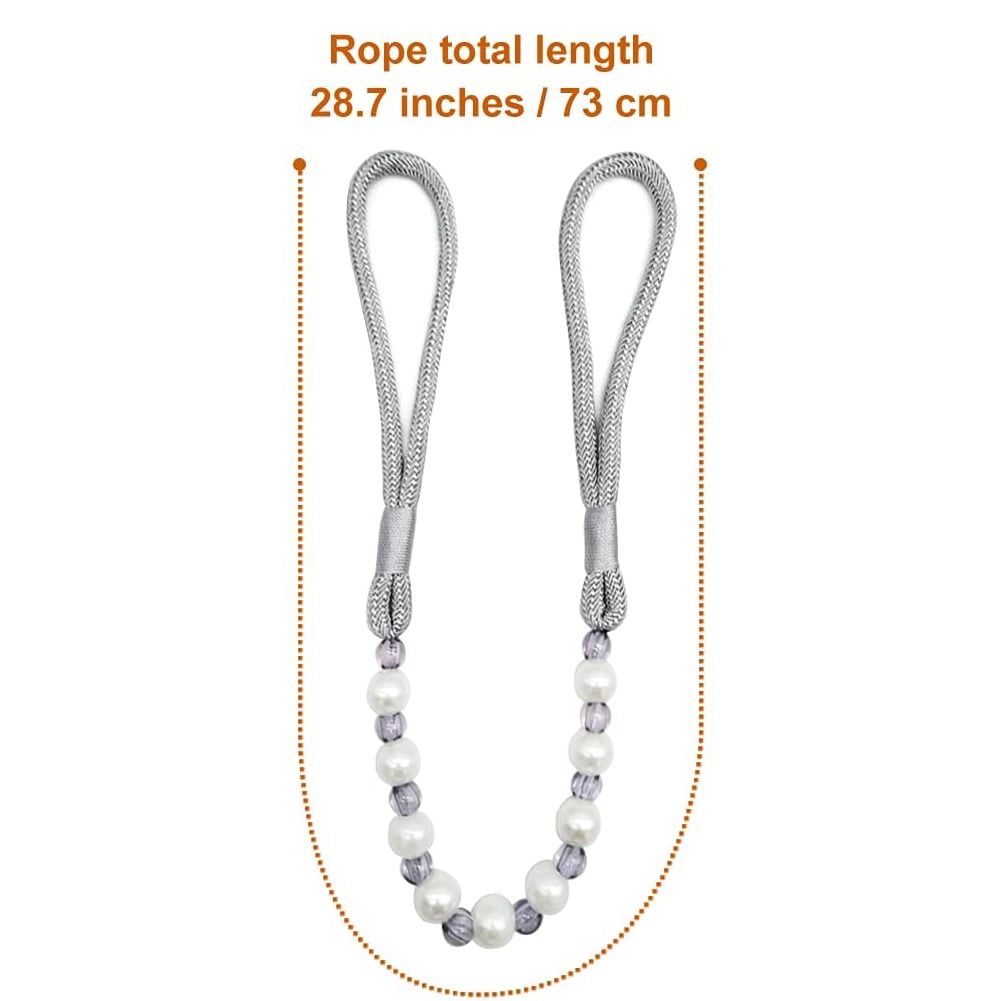 2 Pack Acrylic Pearl Curtain Tie Backs Curtain Hooks, Elegant Beads Curtain Rope Straps, Decorative Holdbacks Curtain Holders, 29in Light Brown