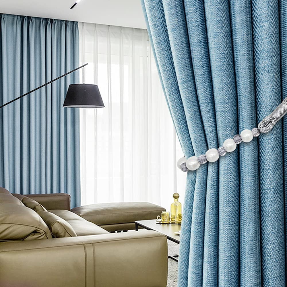 2 Pack Acrylic Pearl Curtain Tie Backs Curtain Hooks, Elegant Beads Curtain Rope Straps, Decorative Holdbacks Curtain Holders, 29in Light Brown
