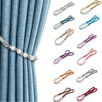 2 Pack Acrylic Pearl Curtain Tie Backs Curtain Hooks, Elegant Beads Curtain Rope Straps, Decorative Holdbacks Curtain Holders, 29in Red