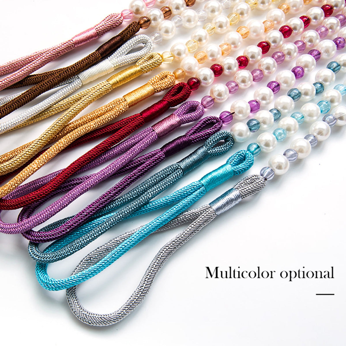 2 Pack Acrylic Pearl Curtain Tie Backs Curtain Hooks, Elegant Beads Curtain Rope Straps, Decorative Holdbacks Curtain Holders, 29in Sliver White