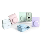 For Instax Mini 12 Camera Case PU Leather Soft Silicone Cover Bag for Fujifilm Polaroid Film Camera Bag w/Shoulder Strap Hydrangea blue