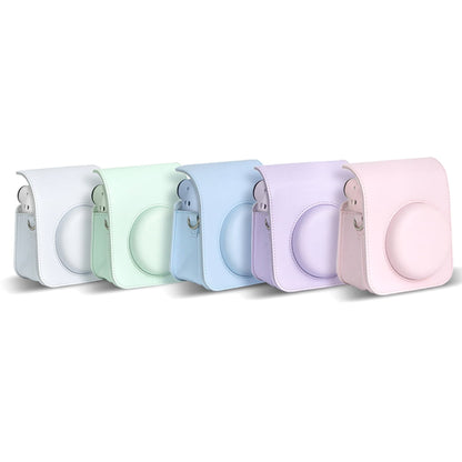 For Instax Mini 12 Camera Case PU Leather Soft Silicone Cover Bag for Fujifilm Polaroid Film Camera Bag w/Shoulder Strap Hydrangea blue