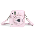 For Instax Mini 12 Camera Case PU Leather Soft Silicone Cover Bag for Fujifilm Polaroid Film Camera Bag w/Shoulder Strap Hydrangea blue
