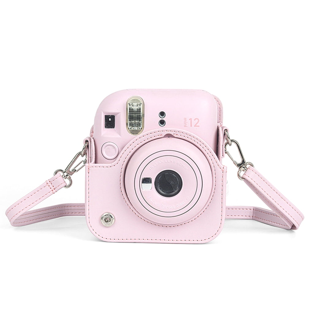 For Instax Mini 12 Camera Case PU Leather Soft Silicone Cover Bag for Fujifilm Polaroid Film Camera Bag w/Shoulder Strap Hydrangea blue