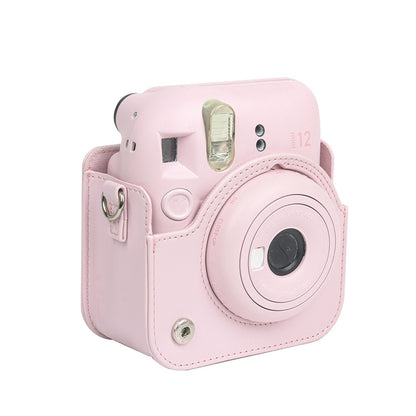 For Instax Mini 12 Camera Case PU Leather Soft Silicone Cover Bag for Fujifilm Polaroid Film Camera Bag w/Shoulder Strap Hydrangea blue