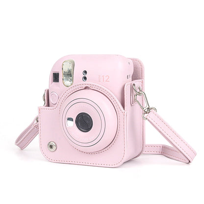 For Instax Mini 12 Camera Case PU Leather Soft Silicone Cover Bag for Fujifilm Polaroid Film Camera Bag w/Shoulder Strap Hydrangea blue