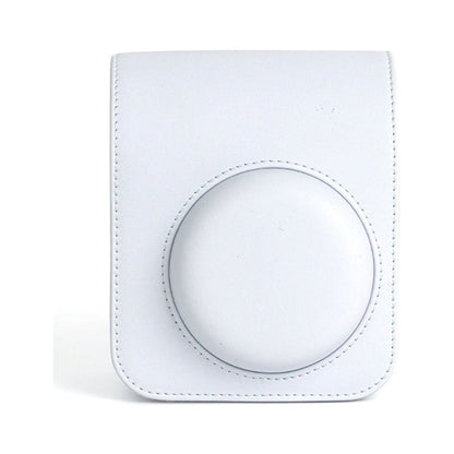 For Instax Mini 12 Camera Case PU Leather Soft Silicone Cover Bag for Fujifilm Polaroid Film Camera Bag w/Shoulder Strap Jasmine white