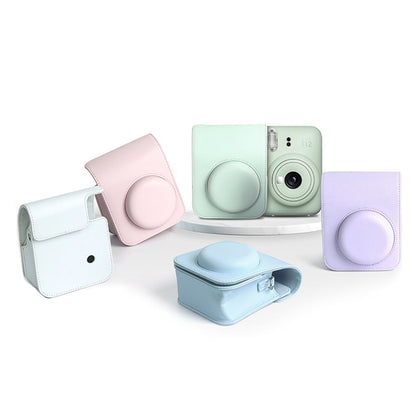 For Instax Mini 12 Camera Case PU Leather Soft Silicone Cover Bag for Fujifilm Polaroid Film Camera Bag w/Shoulder Strap Mint Green