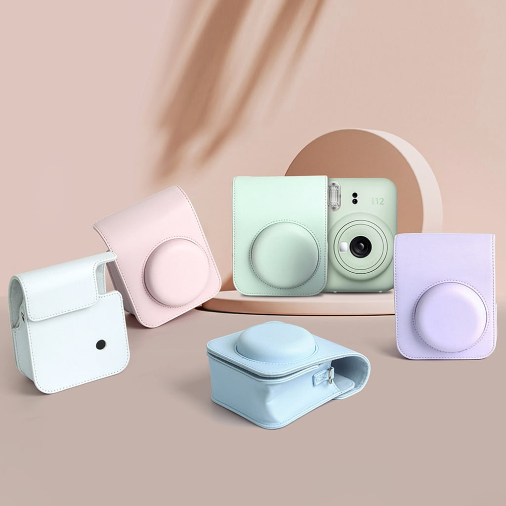 For Instax Mini 12 Camera Case PU Leather Soft Silicone Cover Bag for Fujifilm Polaroid Film Camera Bag w/Shoulder Strap Mint Green