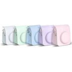 For Instax Mini 12 Camera Case PU Leather Soft Silicone Cover Bag for Fujifilm Polaroid Film Camera Bag w/Shoulder Strap Mint Green