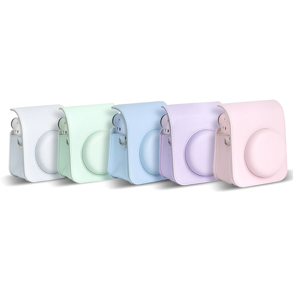 For Instax Mini 12 Camera Case PU Leather Soft Silicone Cover Bag for Fujifilm Polaroid Film Camera Bag w/Shoulder Strap Mint Green