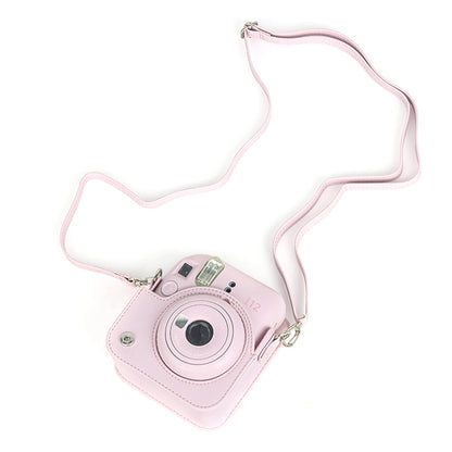 For Instax Mini 12 Camera Case PU Leather Soft Silicone Cover Bag for Fujifilm Polaroid Film Camera Bag w/Shoulder Strap Mint Green