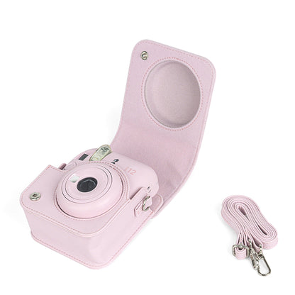 For Instax Mini 12 Camera Case PU Leather Soft Silicone Cover Bag for Fujifilm Polaroid Film Camera Bag w/Shoulder Strap Mint Green