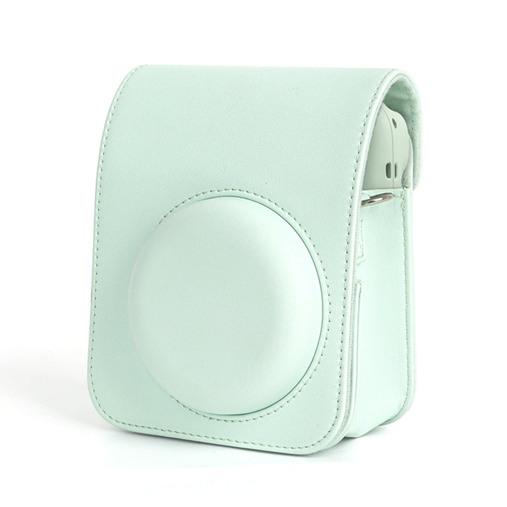 For Instax Mini 12 Camera Case PU Leather Soft Silicone Cover Bag for Fujifilm Polaroid Film Camera Bag w/Shoulder Strap Mint Green