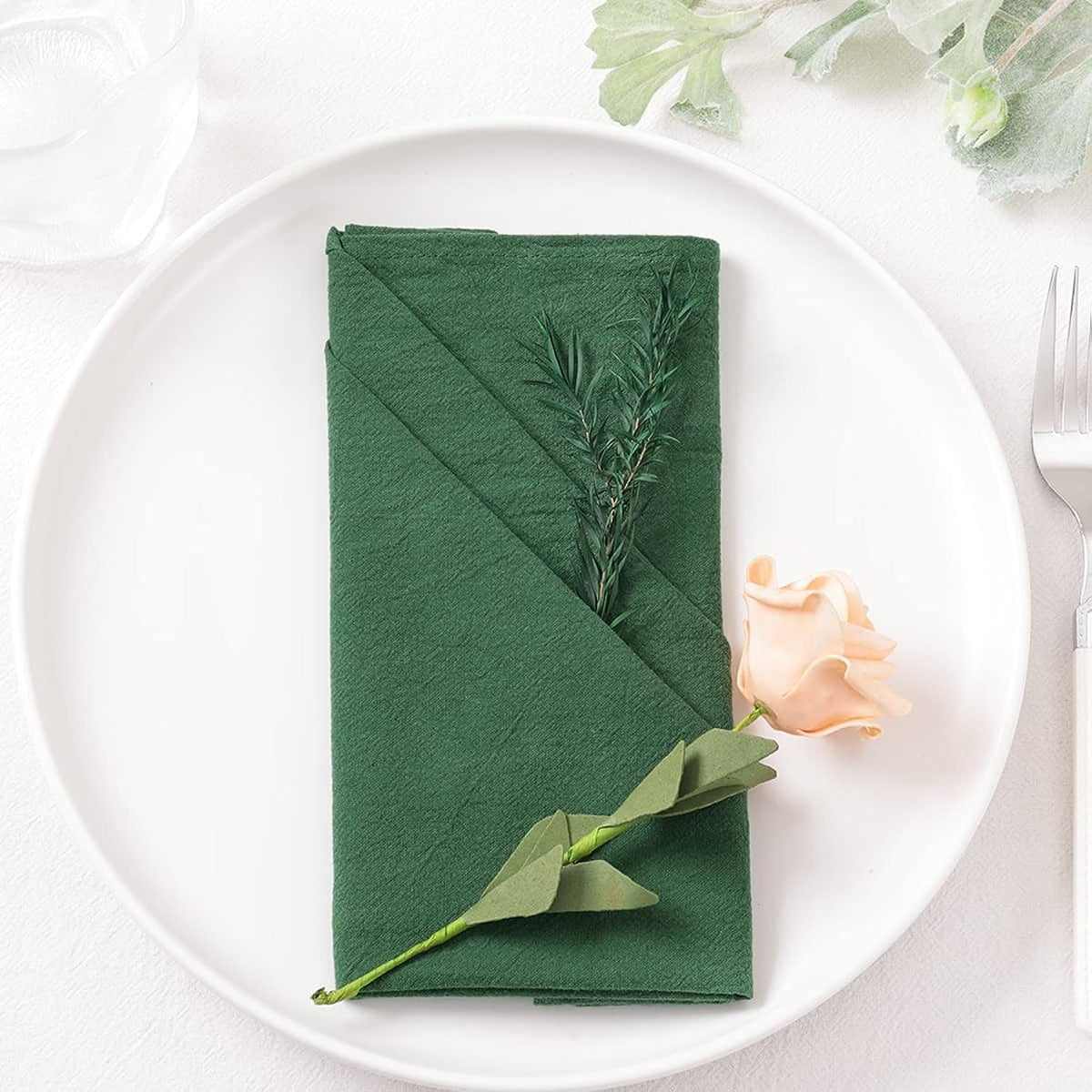 Cotton Linen Napkins Bulk 17"x17" Stonewashed Cloth Dinner Napkins Rustic Thick Table Napkins for Fall Thanksgiving Christmas Party Wedding Decoration (Set of 4, Sage) Emerald Green