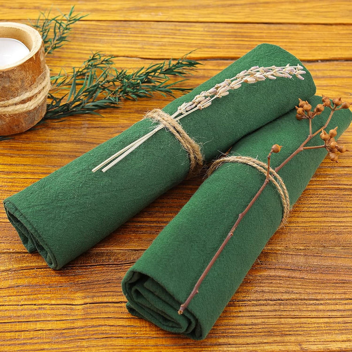 Cotton Linen Napkins Bulk 17"x17" Stonewashed Cloth Dinner Napkins Rustic Thick Table Napkins for Fall Thanksgiving Christmas Party Wedding Decoration (Set of 4, Sage) Emerald Green