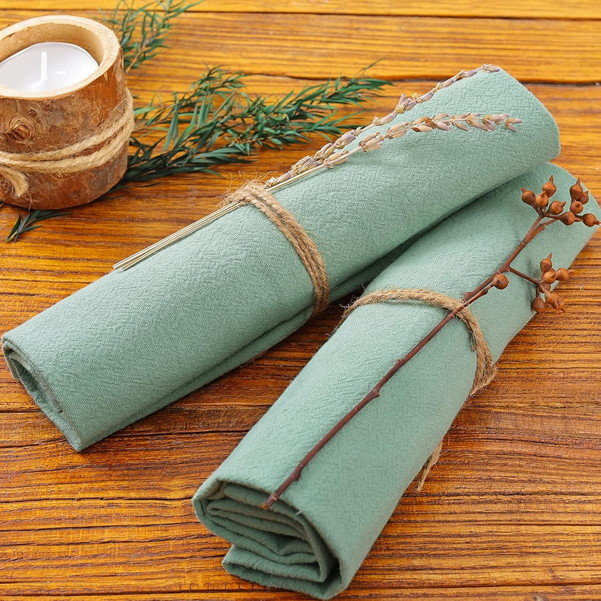 Cotton Linen Napkins Bulk 17"x17" Stonewashed Cloth Dinner Napkins Rustic Thick Table Napkins for Fall Thanksgiving Christmas Party Wedding Decoration (Set of 4, Sage) Sage