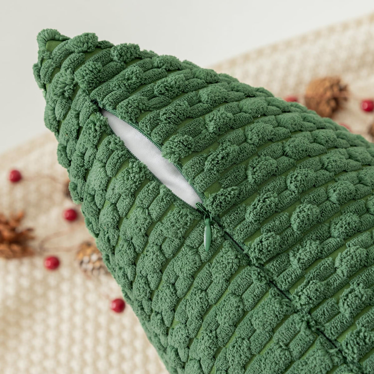 2 Pack Striped Velvet Corduroy Pillow Covers, Decorative Throw Cushion Cases for Couch, Sofa and Bed, 12 x 20-Inch, Green